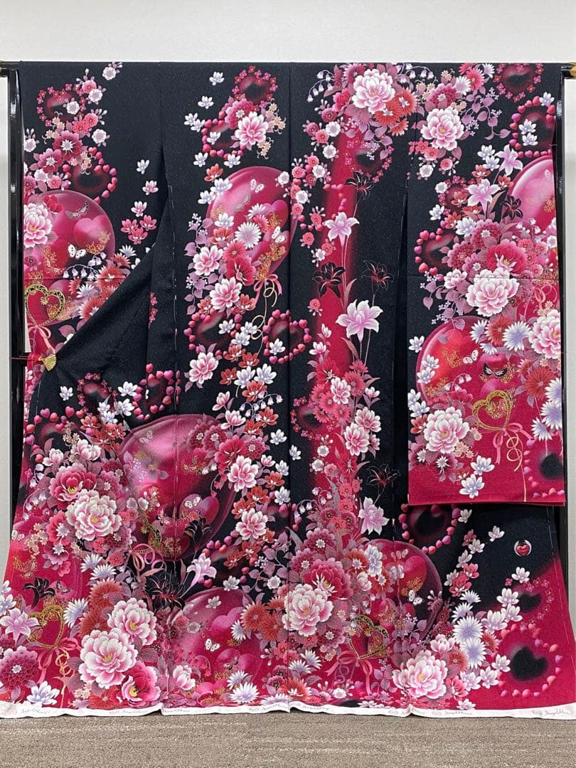 ブランド振袖 仮絵羽 Angel Heart 銀通し 正絹 未仕立て品 八掛付き