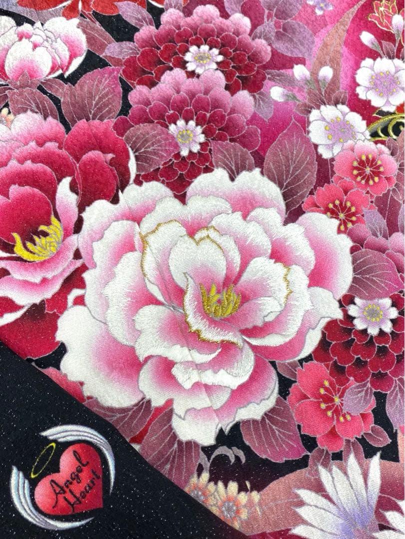 ブランド振袖 仮絵羽 Angel Heart 銀通し 正絹 未仕立て品 八掛付き