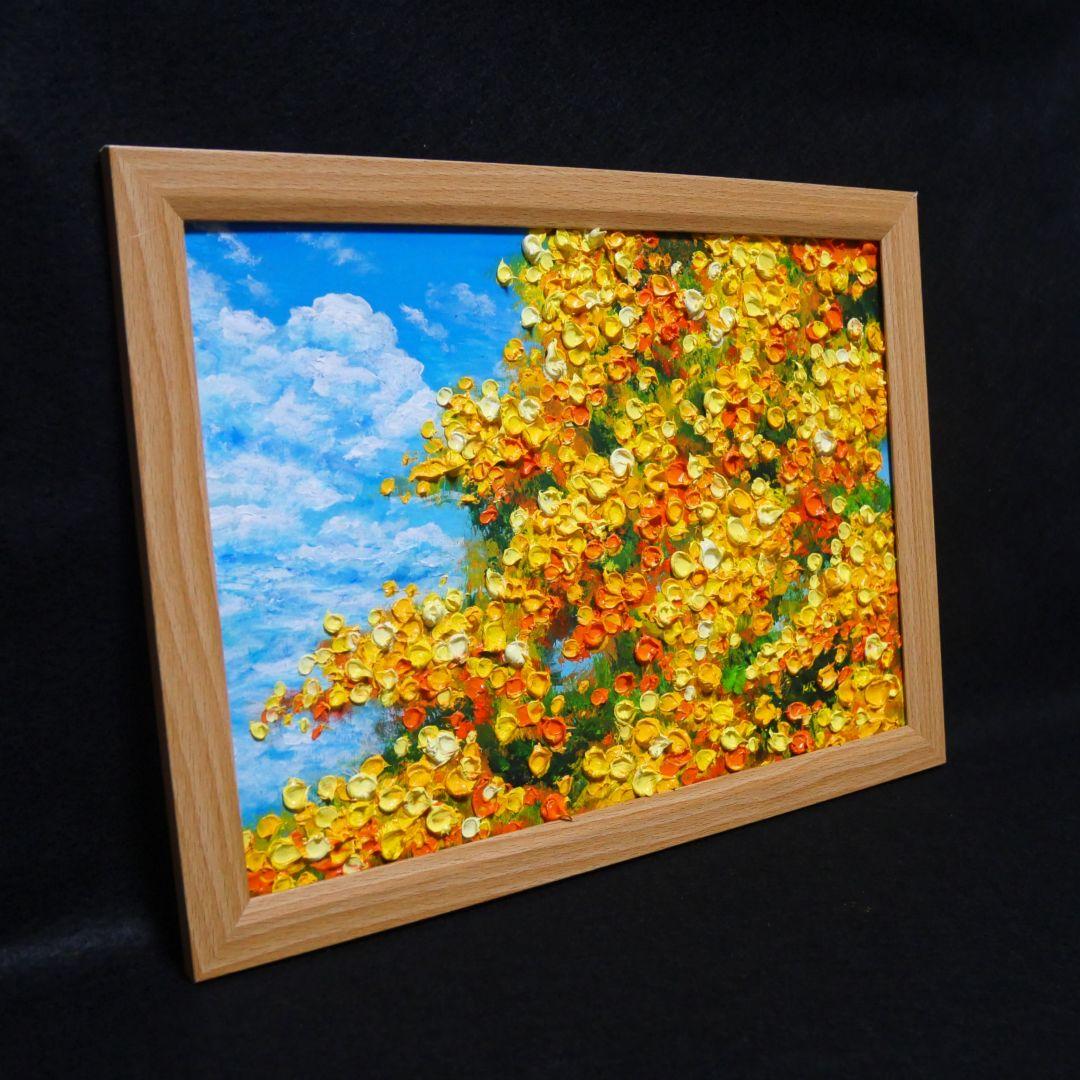 油絵 油彩 油彩画 絵 絵画　【青空のミモザ】