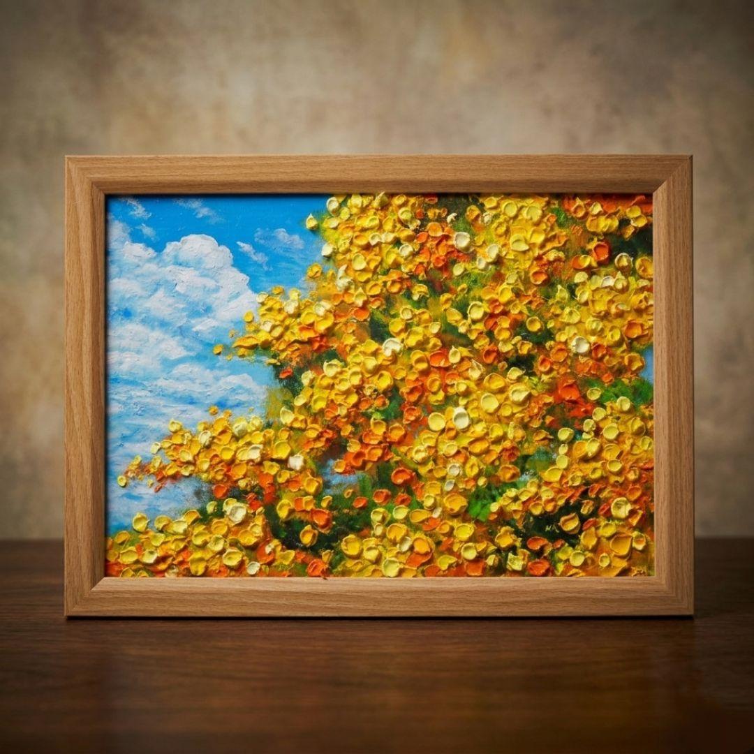 油絵 油彩 油彩画 絵 絵画　【青空のミモザ】