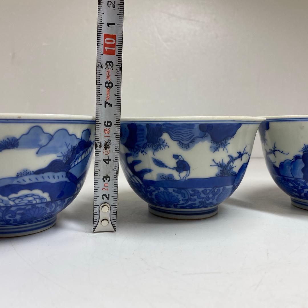 中国古玩　大明嘉靖年製　青花汲出碗5客　径約10.5㎝東Y7-0404③トヒチサ