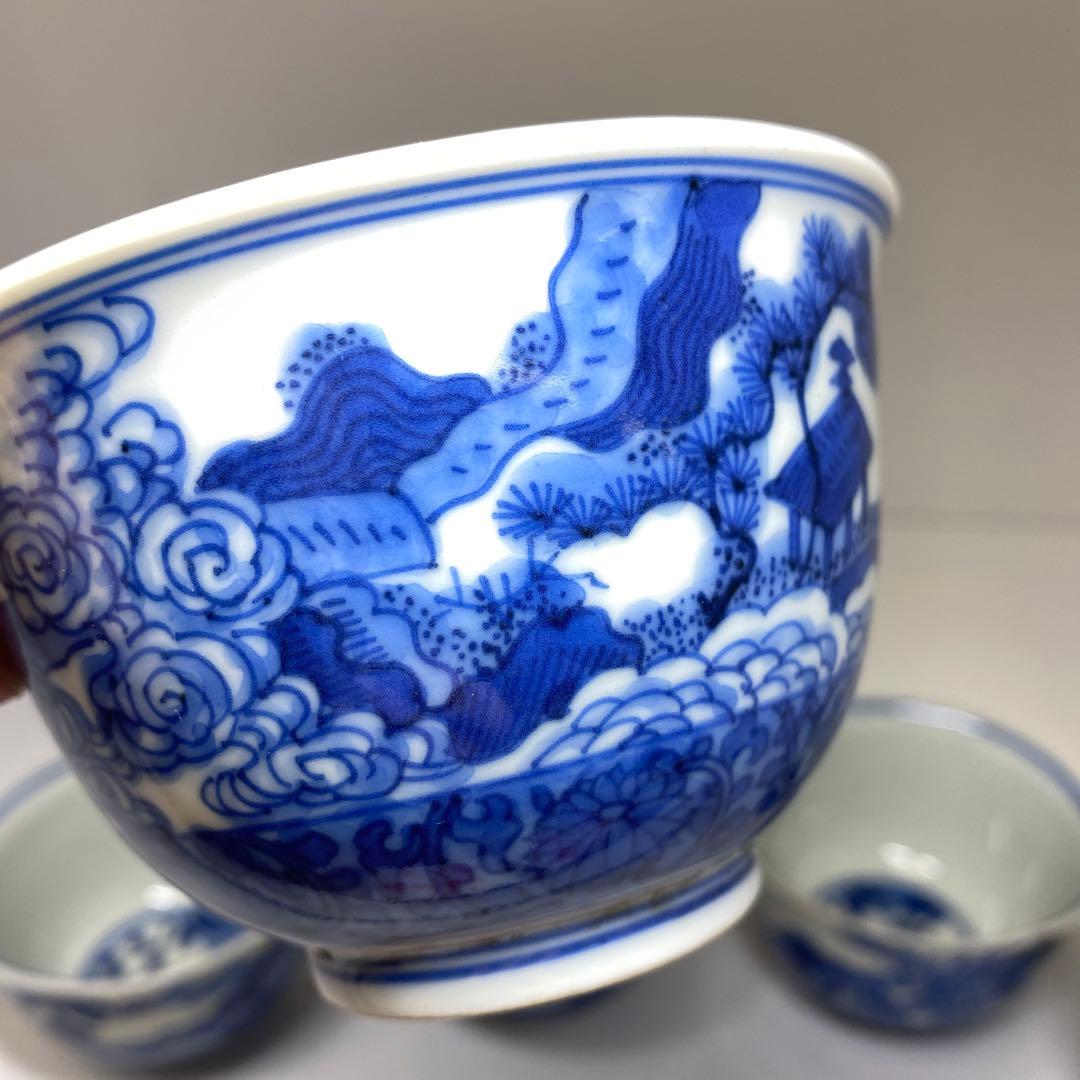 中国古玩　大明嘉靖年製　青花汲出碗5客　径約10.5㎝東Y7-0404③トヒチサ