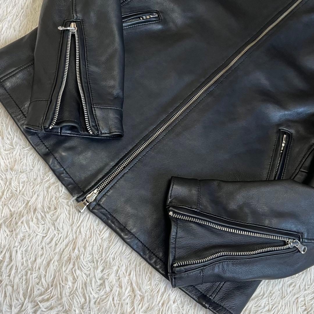 【美品】ユナイテッドアローズ 羊革 シングルライダース レザージャケット 黒 L