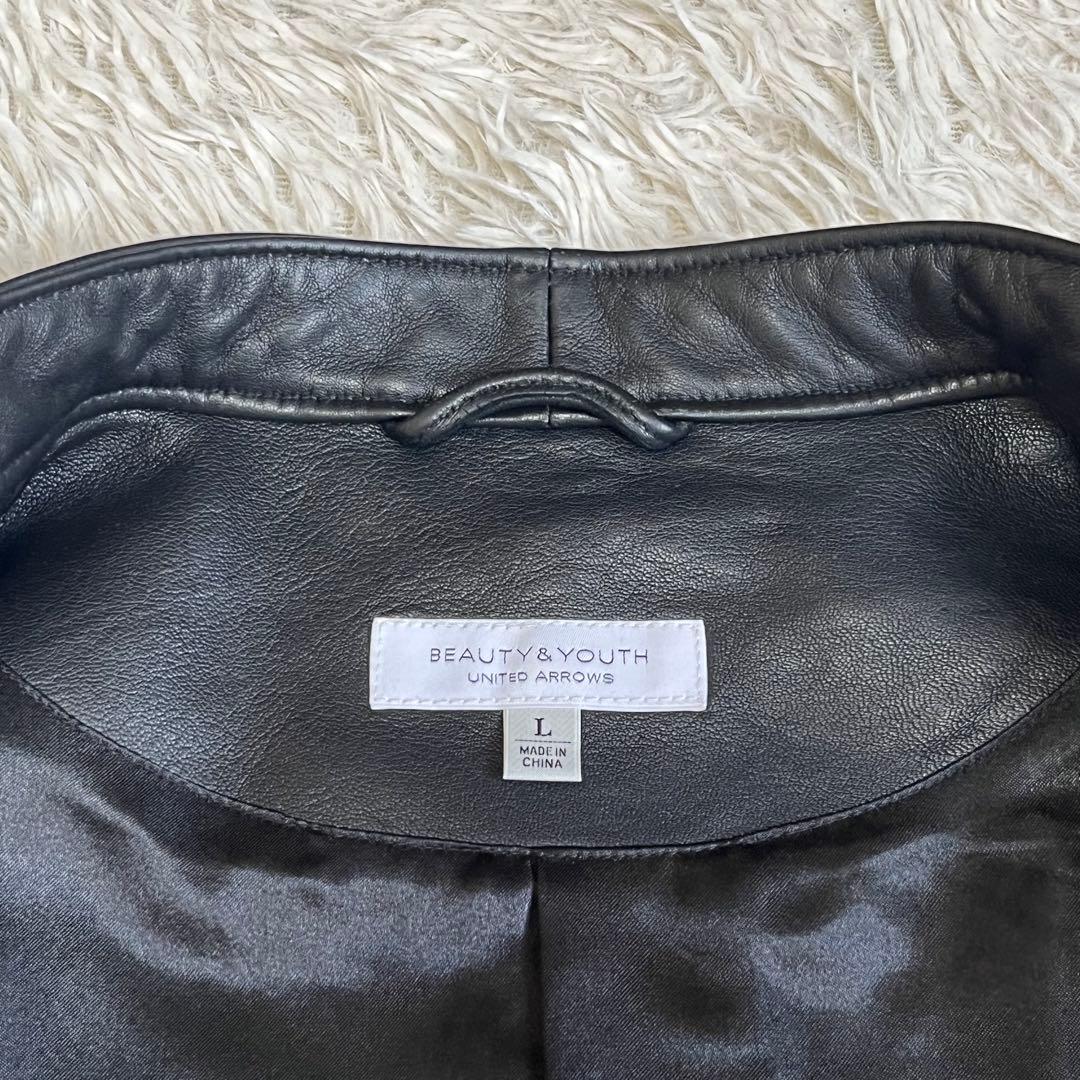 【美品】ユナイテッドアローズ 羊革 シングルライダース レザージャケット 黒 L