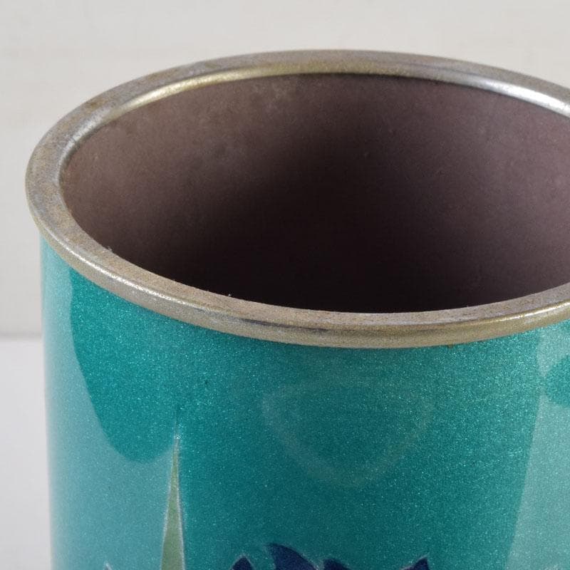 七宝焼　青釉　菖蒲文　筒瓶　花瓶　V　9134