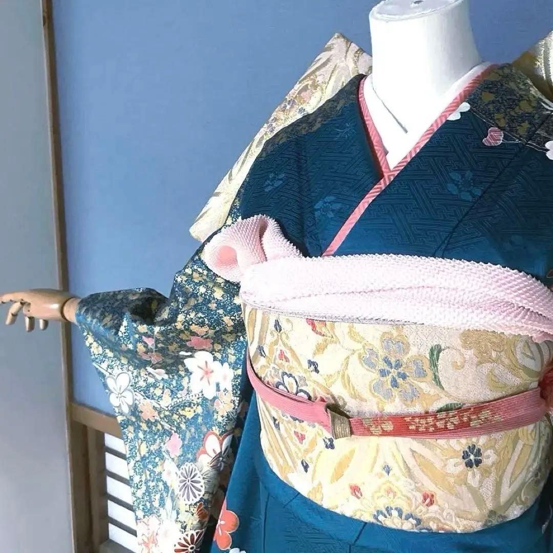 振袖フルセット　手描き友禅　紋意匠　成人式振袖　振袖　裄丈68