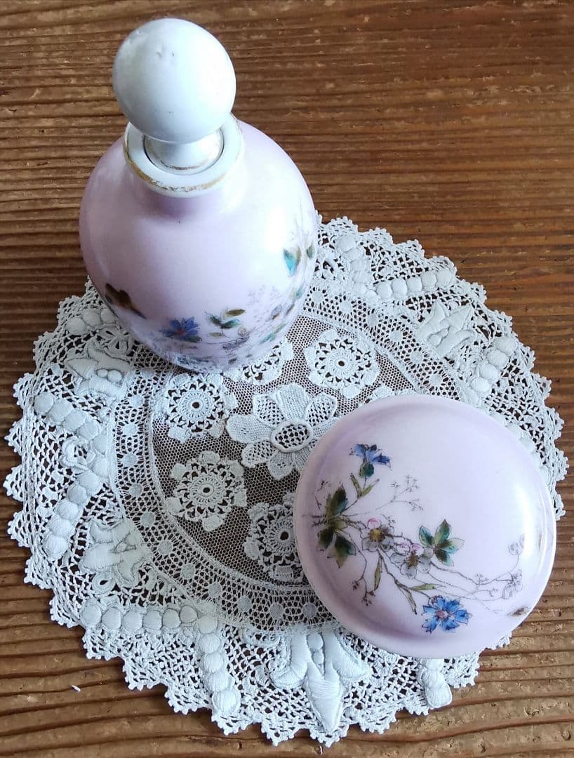 アンティーク リモージュ焼 手描き ビクトリアドレッシングセット ボトル＆宝石箱