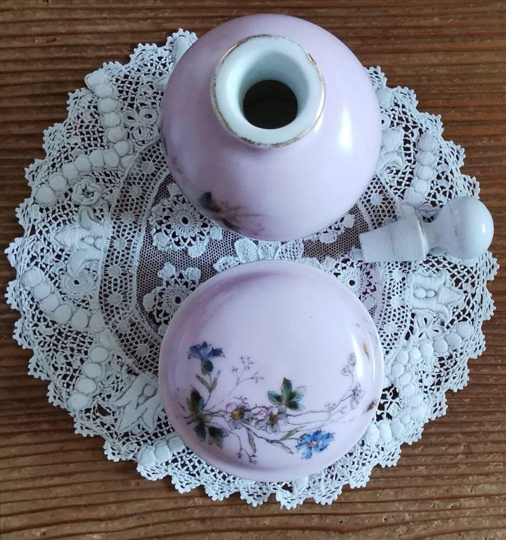 アンティーク リモージュ焼 手描き ビクトリアドレッシングセット ボトル＆宝石箱