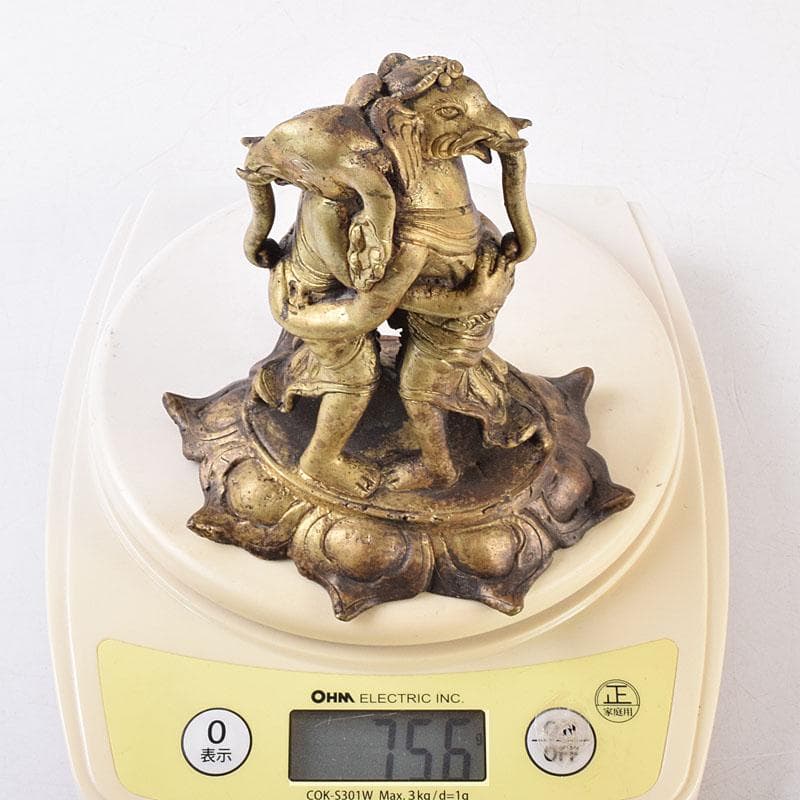 仏教美術　古銅　時代唐物　チベット仏　歓喜天　ガネーシャ　置物　M　R9059