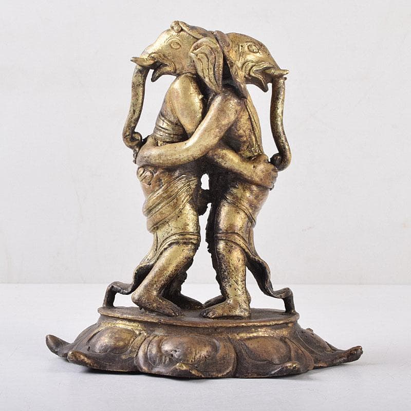 仏教美術　古銅　時代唐物　チベット仏　歓喜天　ガネーシャ　置物　M　R9059