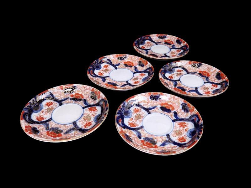 古伊万里　金襴手　花鳥紋に鳳凰の図　４寸皿　５枚　D047AS-DBu