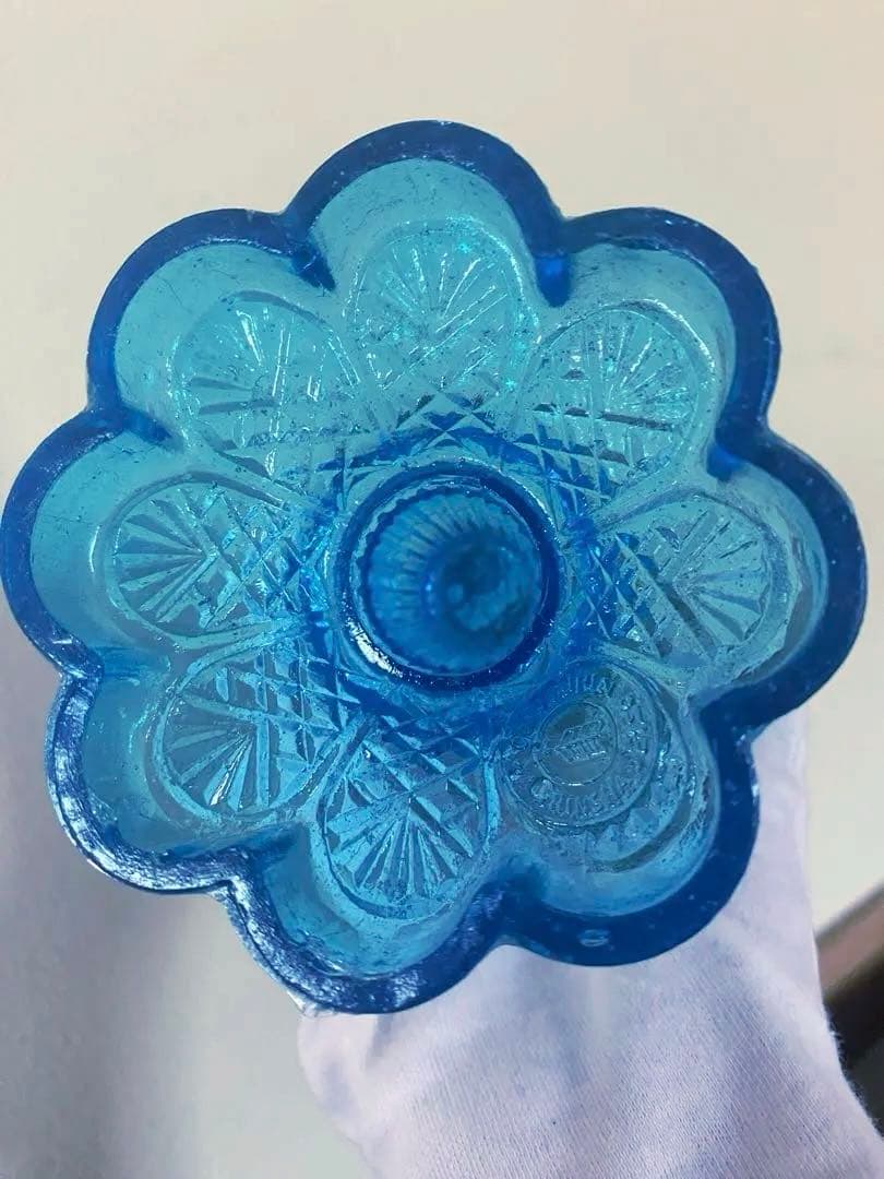 632 卓上ランプ　明治期　インテリア　青ガラスランプ　アンティークランプ