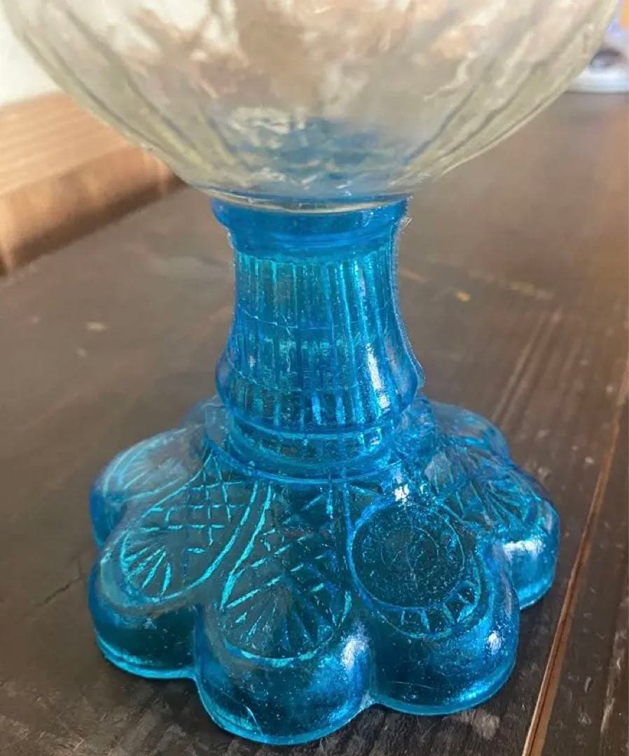 632 卓上ランプ　明治期　インテリア　青ガラスランプ　アンティークランプ