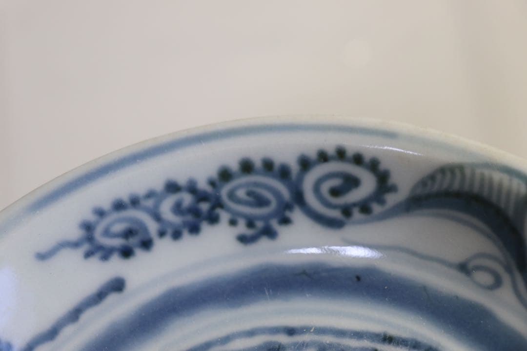 1114中国　明時代　青華葵鳳紋中皿　送料込み1118