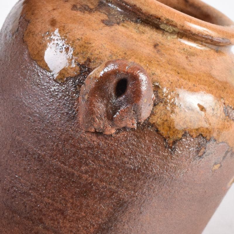 茶道具　萩焼　守繁栄徹作　耳付茶入　名物鷄頭金襴仕覆付　共布共箱　V　8498