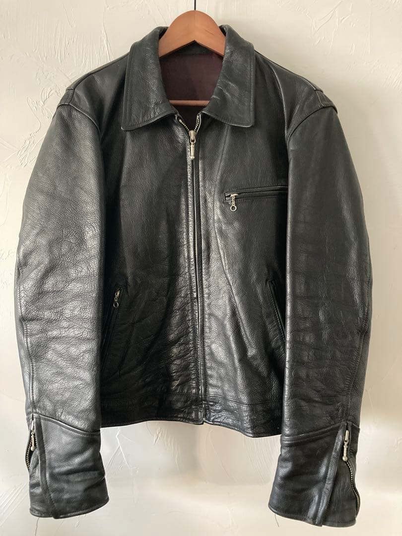 ブラック シングルライダースジャケット 5351プールオム