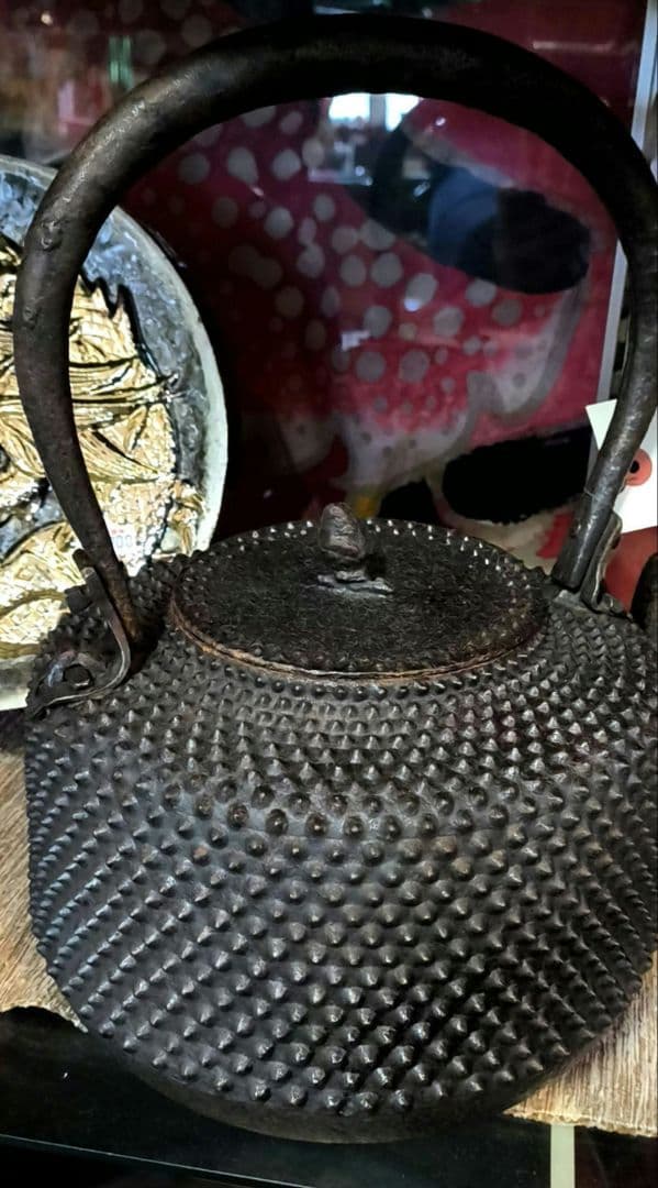 貴重！鋳鉄製 アラレ模様 鉄瓶　南部鉄器 大 霰石 骨董 時代物