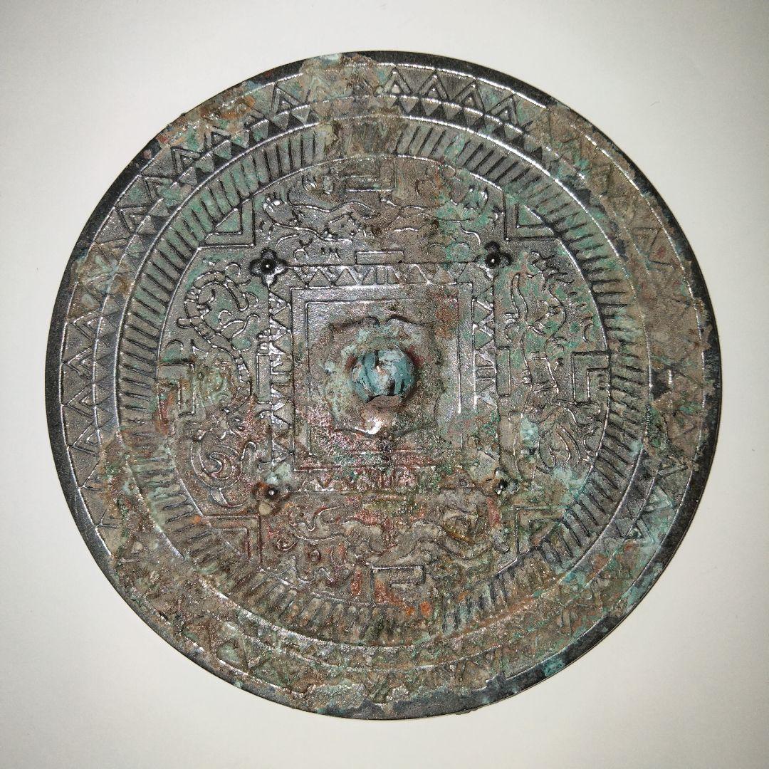 V364 中国 白銅 花弦文鏡 古鏡 白銅鏡 直径9㎝ J