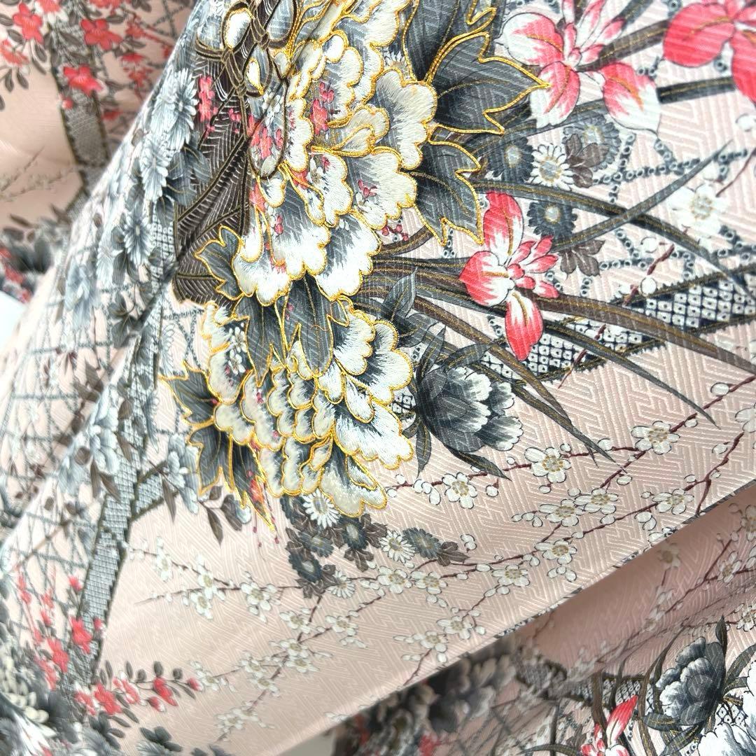 384 振袖フルセット 正絹 ピンク 桃 金彩 刺繍 駒刺繍 フェミニン 総柄