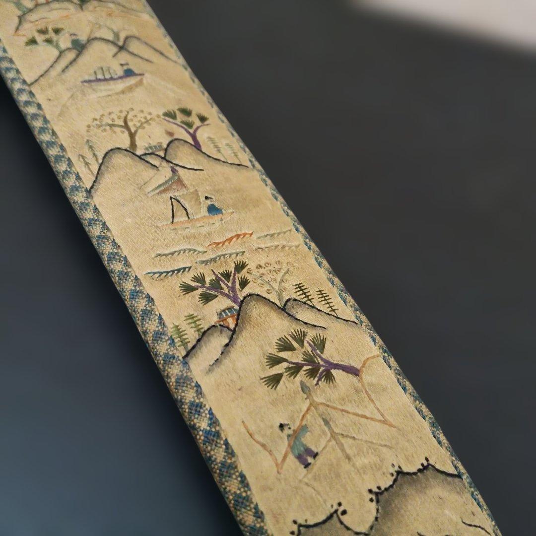 中国　シルク刺繍　扇子入れ　骨董