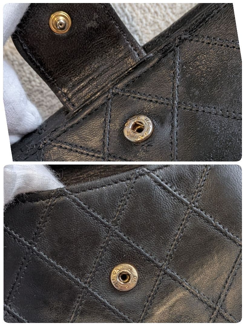 シャネル　ビコローレ　Wホック折り財布　ラムスキン　黒　ミニ財布　ショルダー
