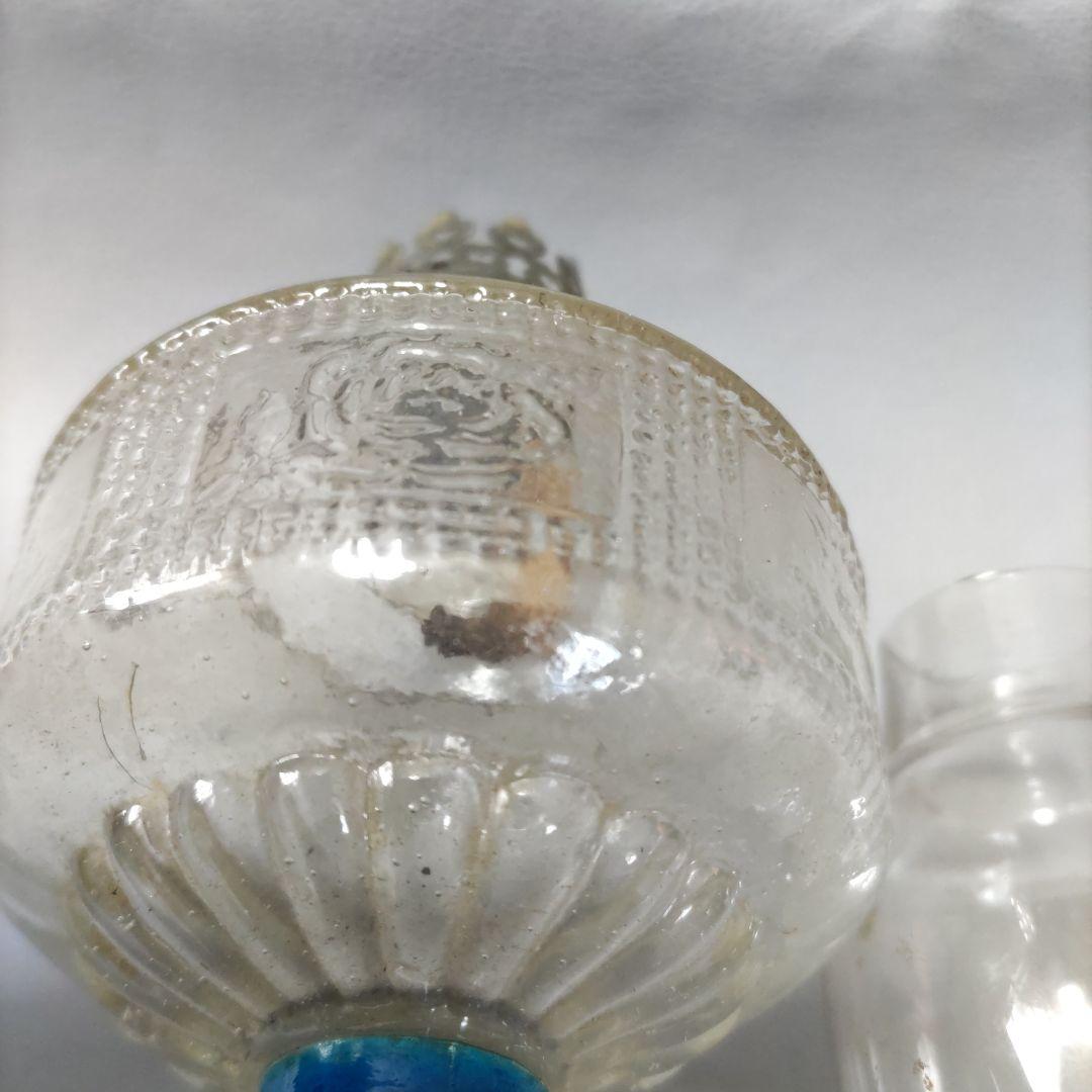 大正硝子　オイルランプ　ブルー D605