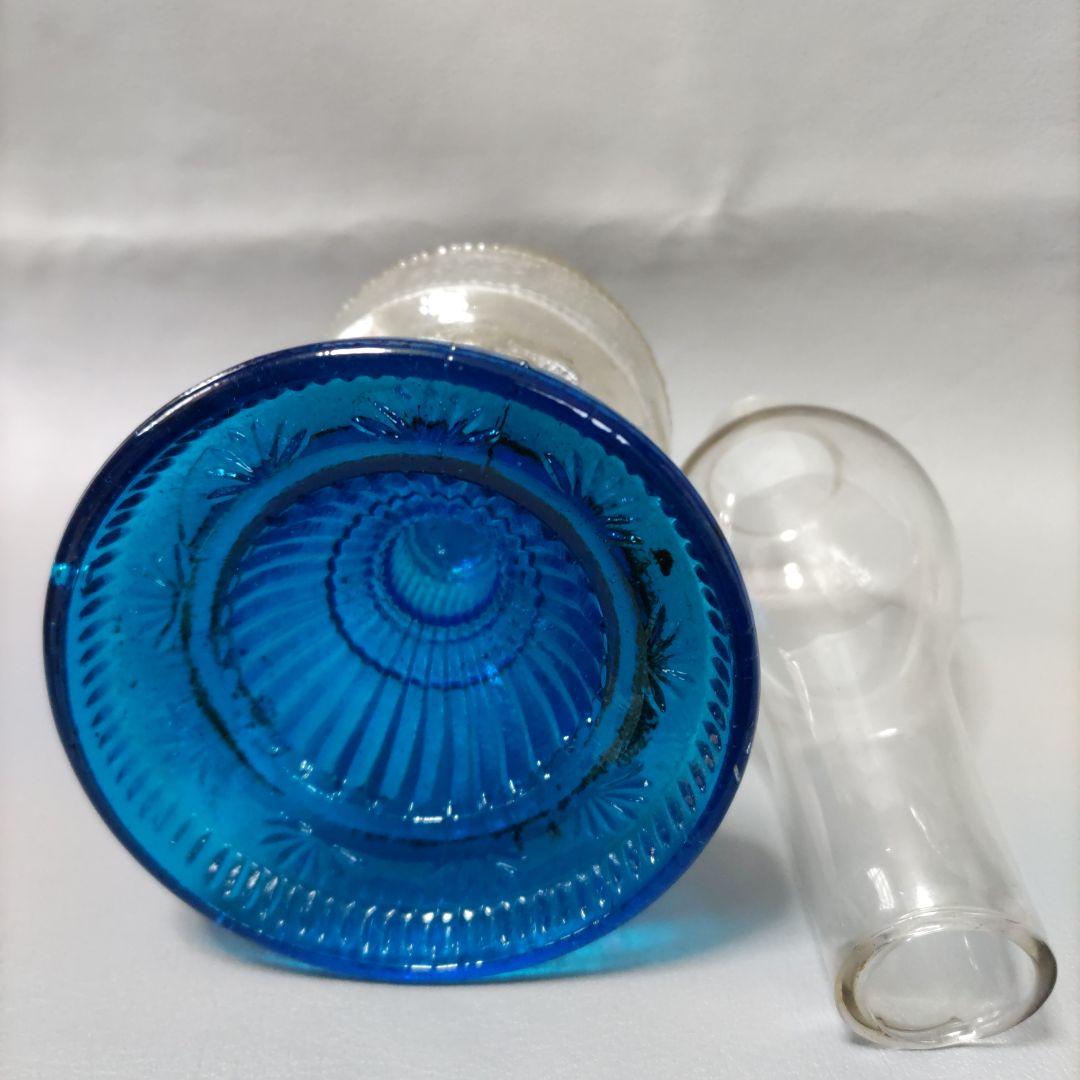 大正硝子　オイルランプ　ブルー D605