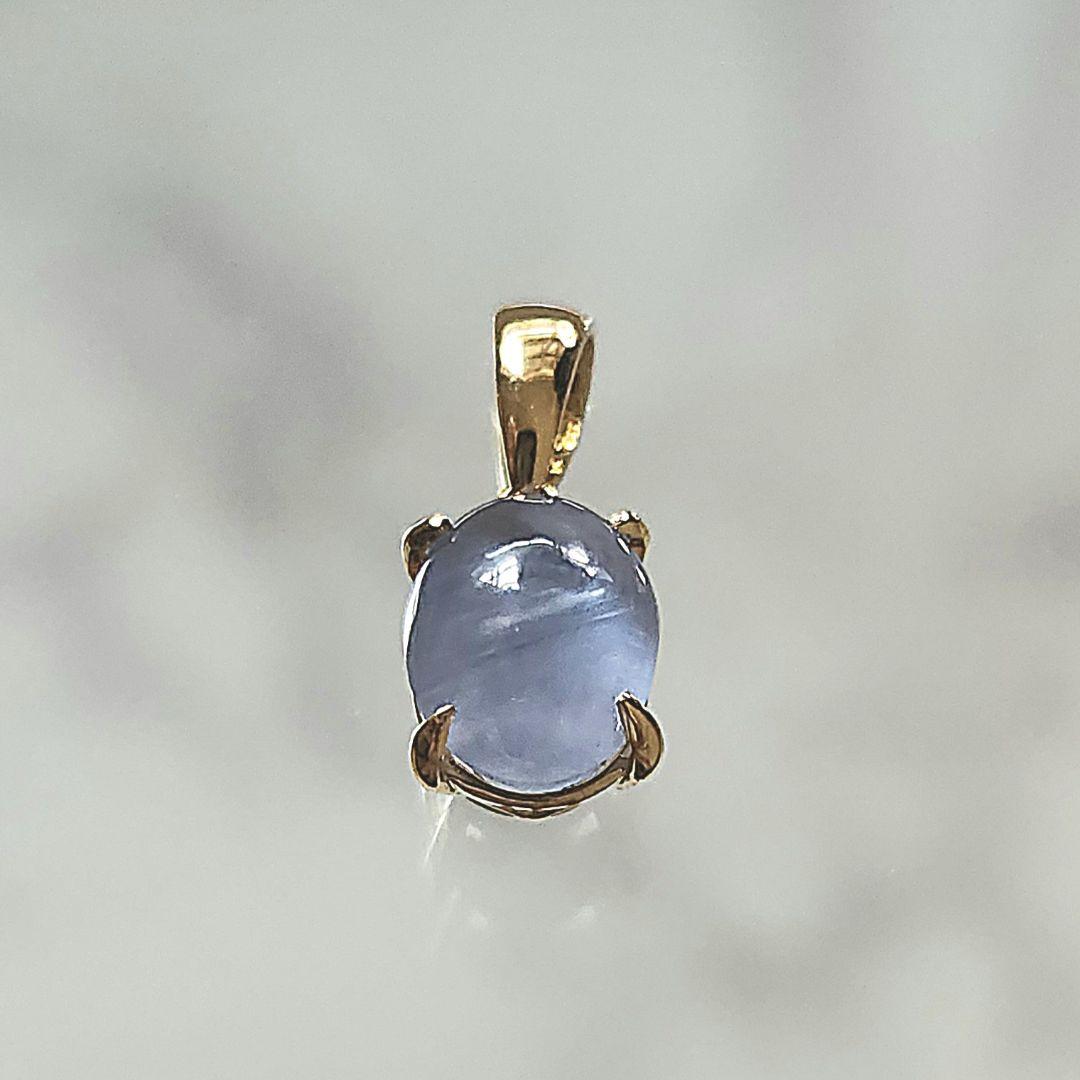 k18 青色オーバルカットゴールドペンダントトップ