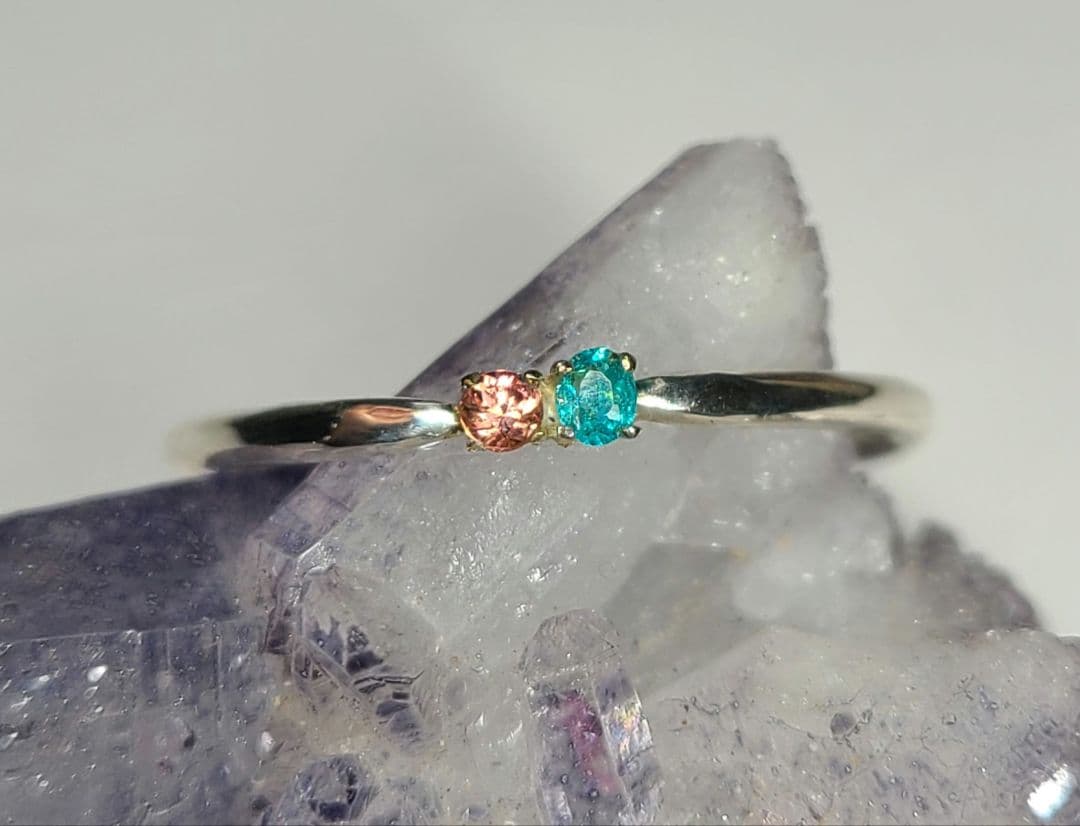 ★ブラジルバターリャパライバトルマリン&パパラチアサファイア10KリングSV★