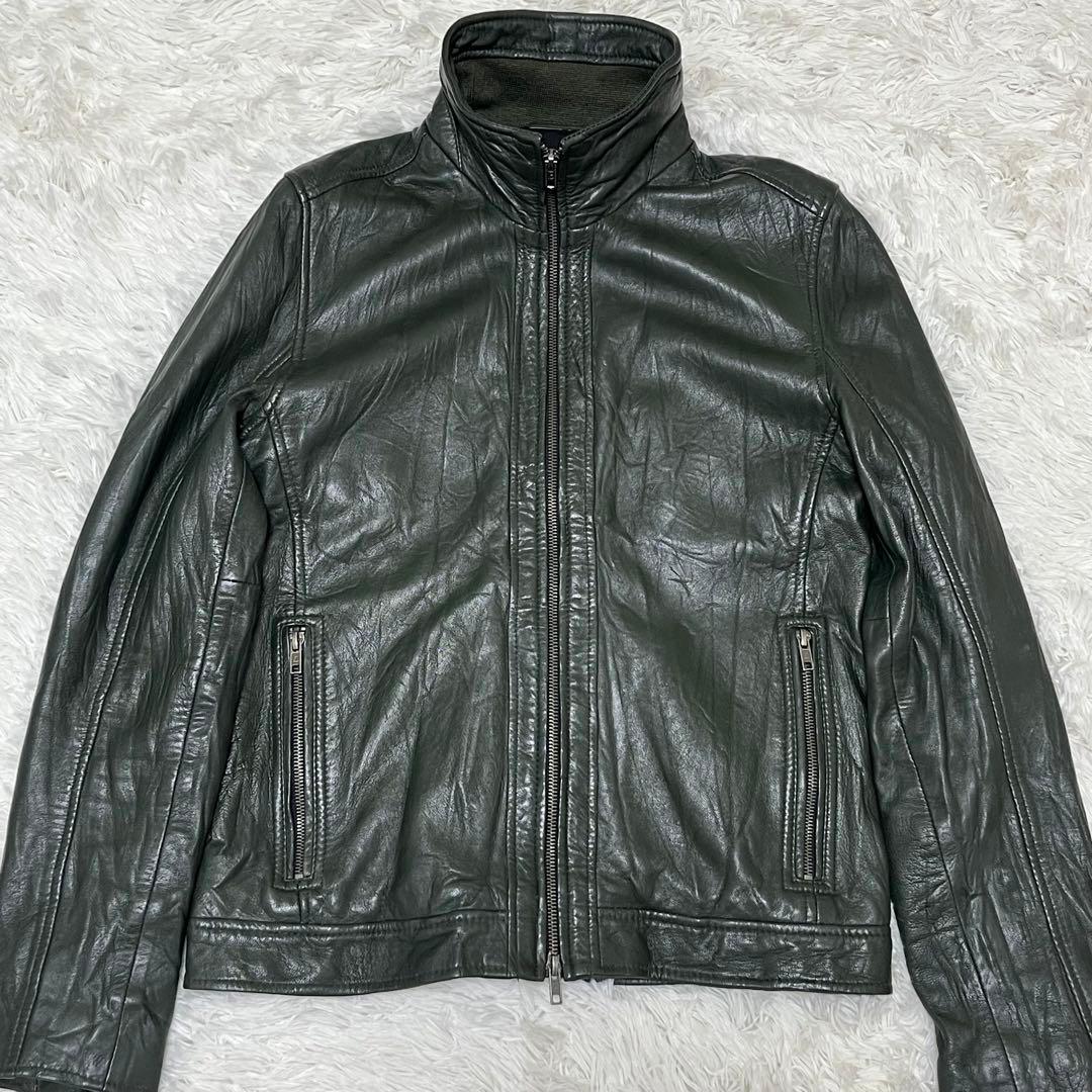 希少色✨リューグーレザーズ シングルライダース カーキ ラムレザー シワ加工