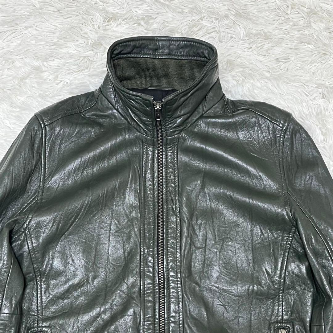 希少色✨リューグーレザーズ シングルライダース カーキ ラムレザー シワ加工