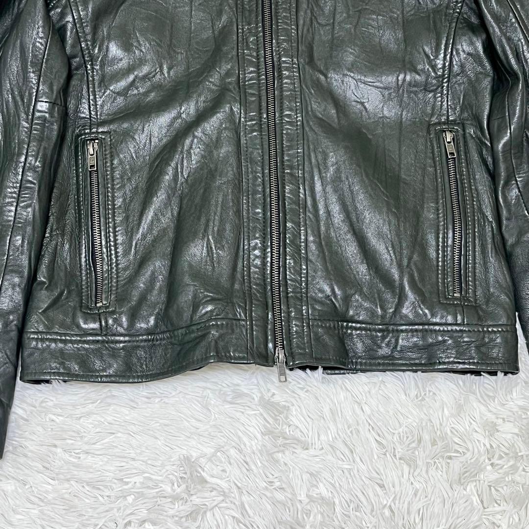 希少色✨リューグーレザーズ シングルライダース カーキ ラムレザー シワ加工