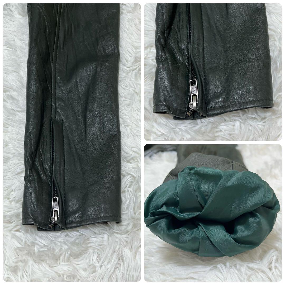 希少色✨リューグーレザーズ シングルライダース カーキ ラムレザー シワ加工