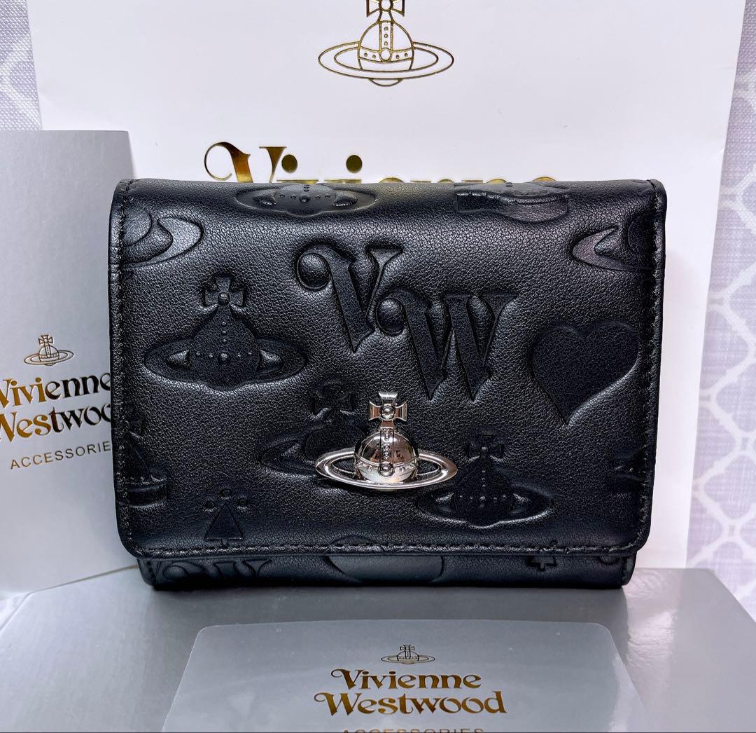 【新作✩内柄も素敵】Vivienne Westwood 三つ折り財布 マット黒