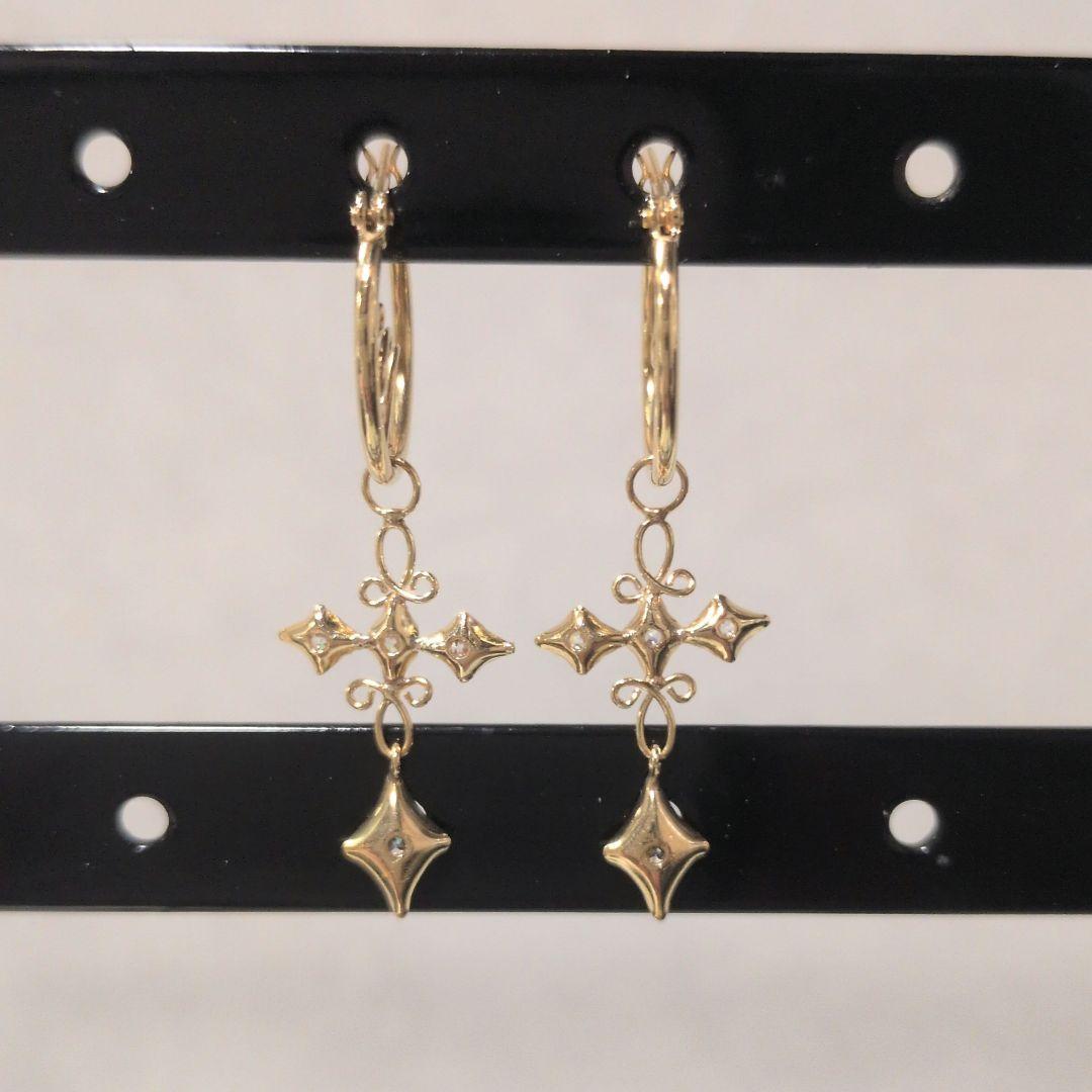 本日限定価格★K18ゴールドフープピアス3WAYクロスデザイン