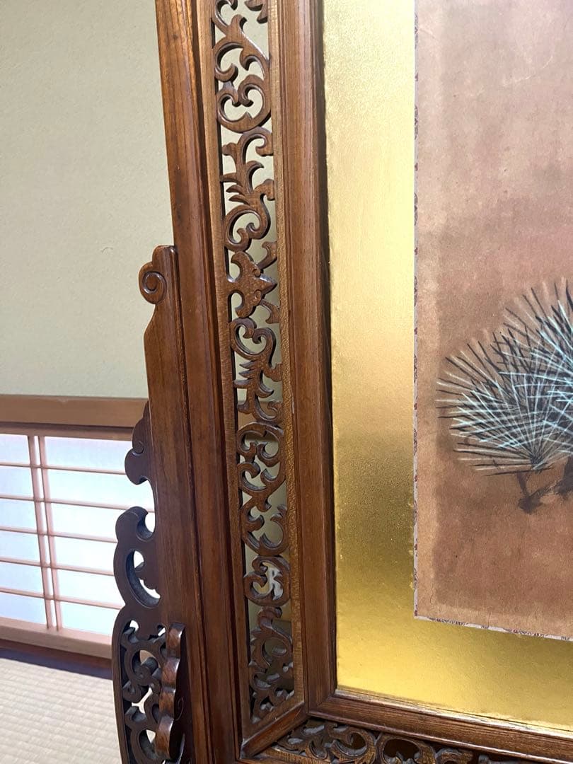 衝立　金に虎と松の絵　和風衝立　間仕切り　アンティーク　年代物