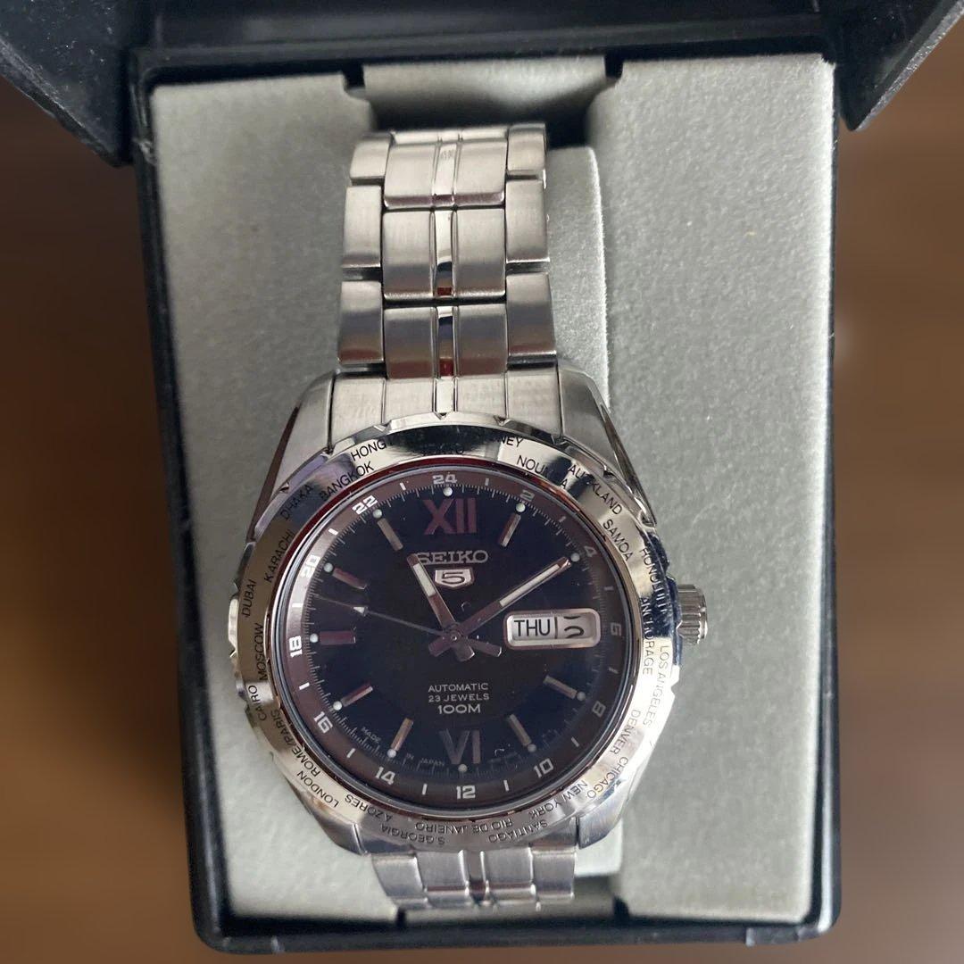SEIKO 自動巻き腕時計 黒文字盤 100M防水