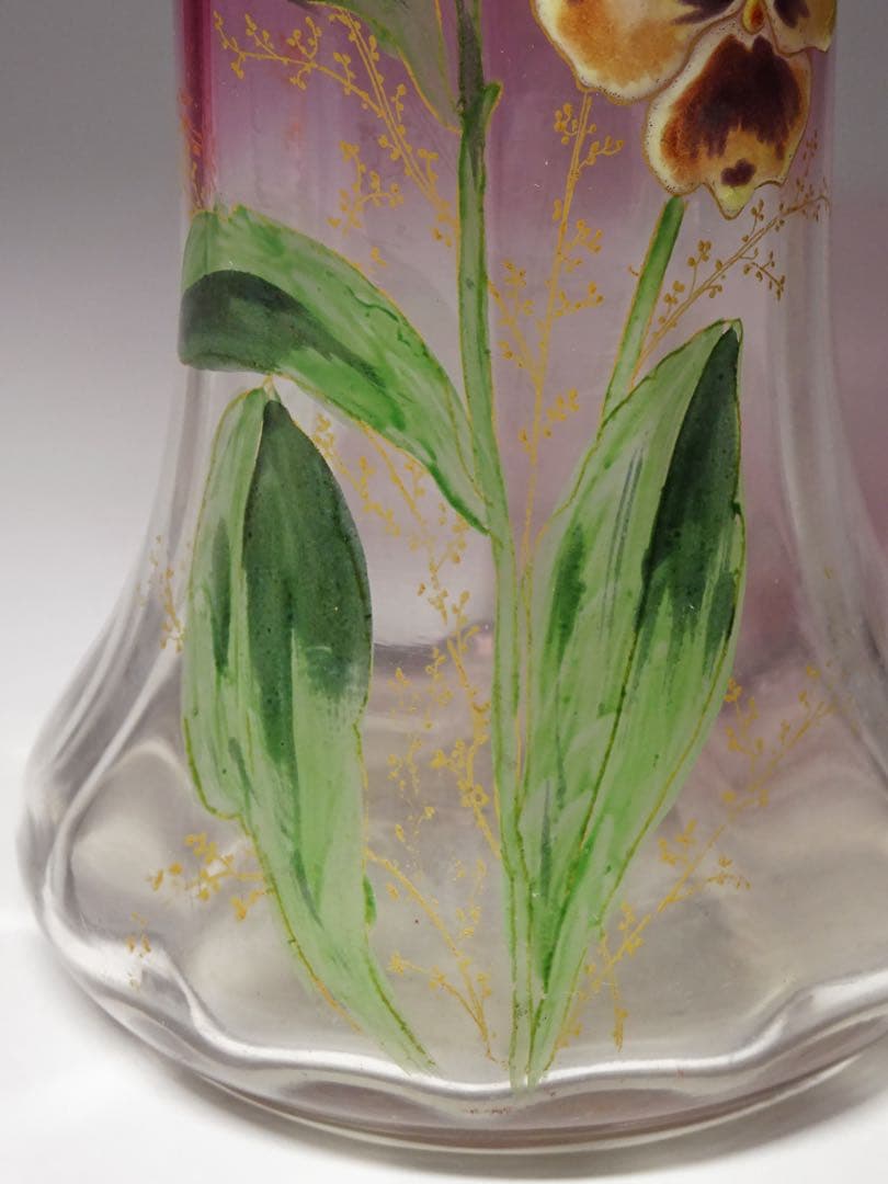 20世紀初頭 フランスアンティーク 金赤ガラス エナメル・金彩スミレ図花瓶 花器