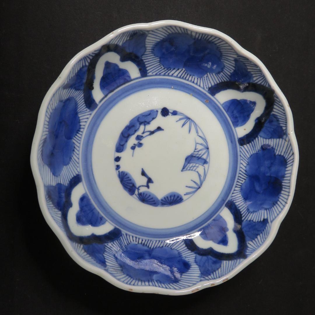 なます皿 5枚 江戸 蛇の目 唐草 松竹梅 窯傷 歪み 蔵出し