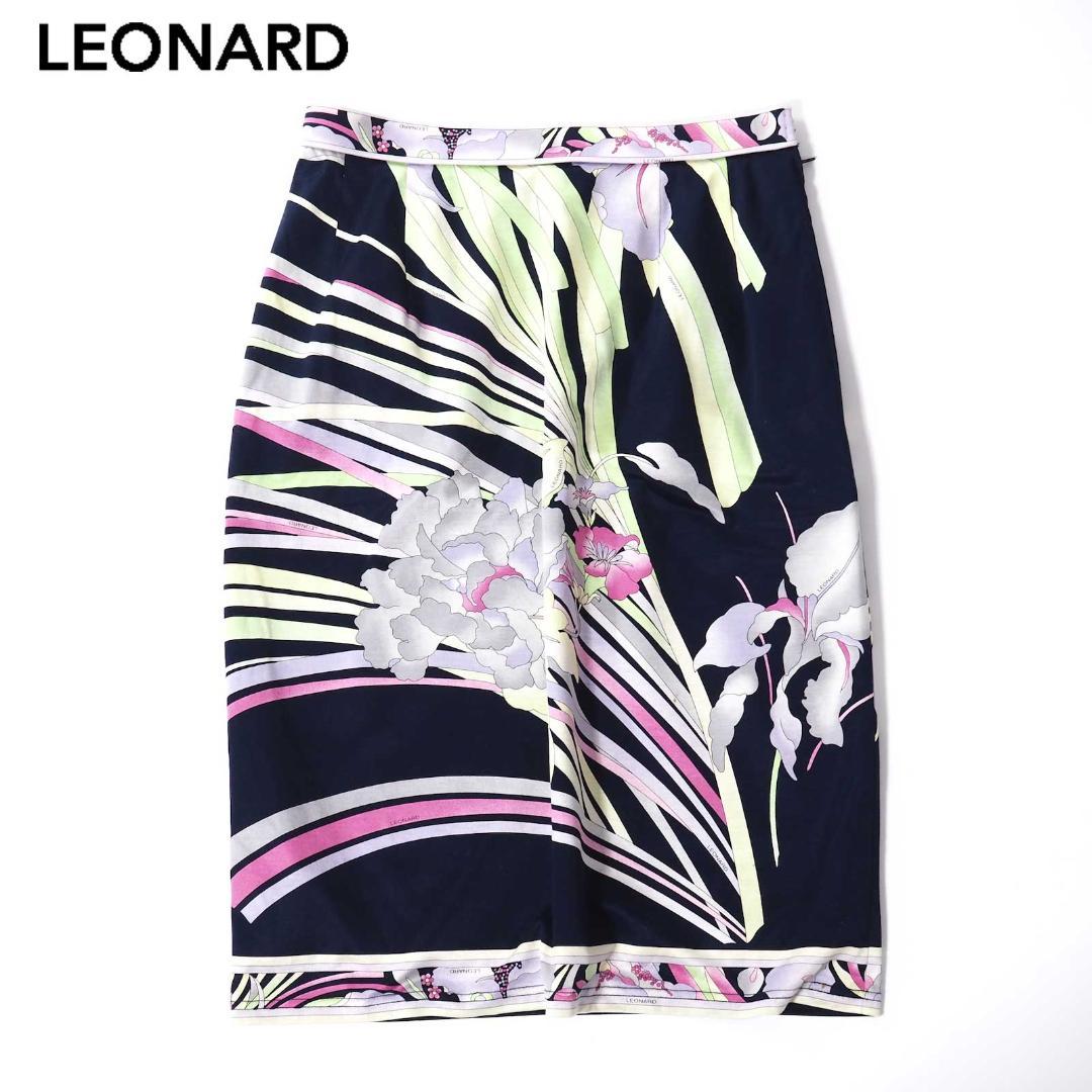 レオナール 花柄 総柄 ストレッチ素材 スカート