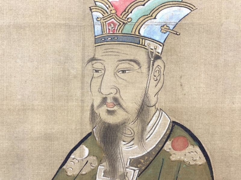 「孔子図」狩野随川／狩野常信の息子 掛軸 絹本：謹書銘有り