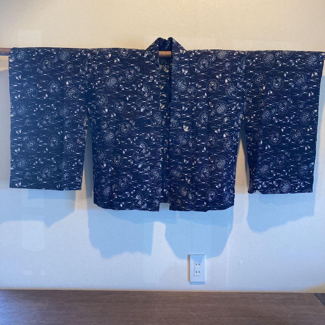 古布　両面染め　型染　藍染　蝶々　竹に雀　撫子　菊