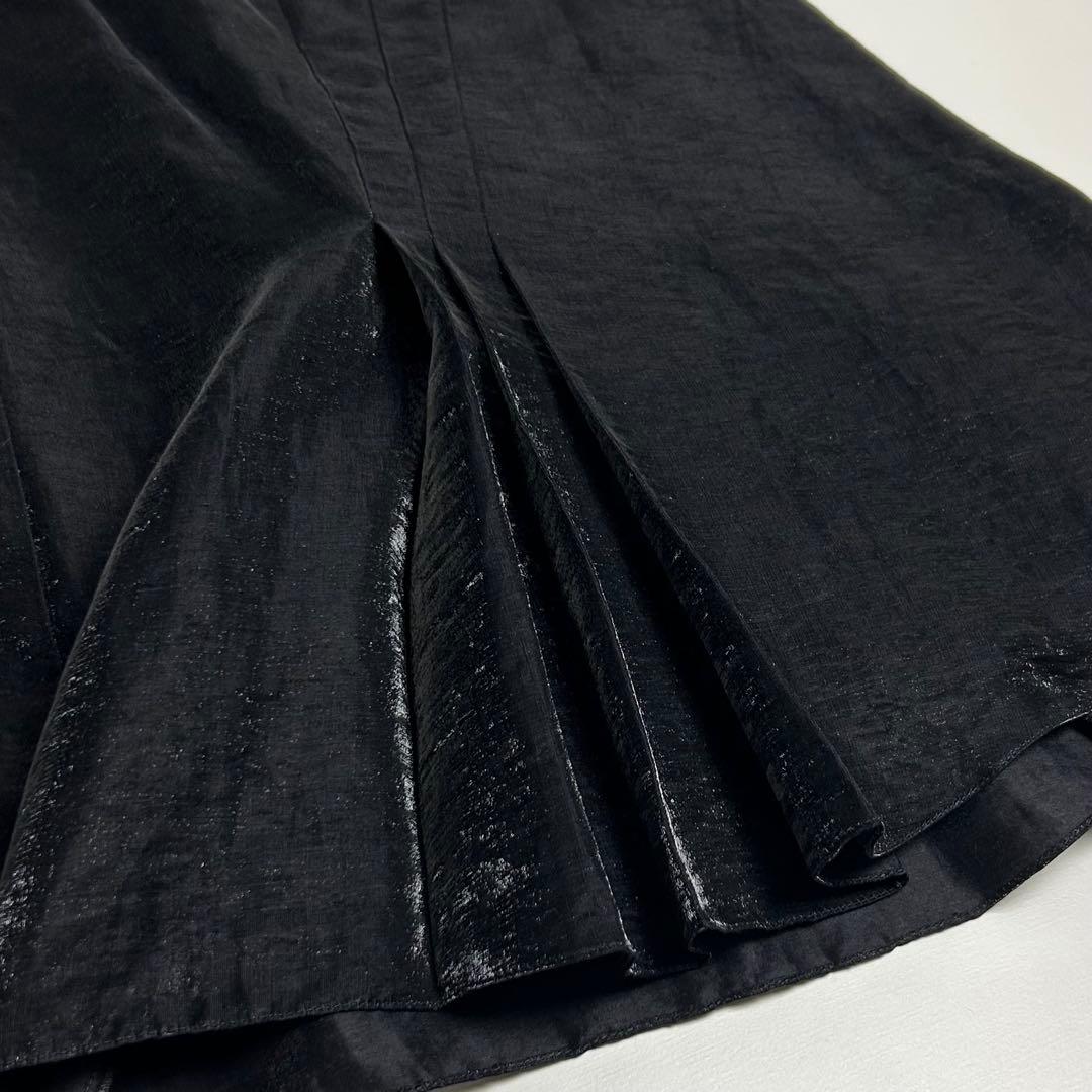 【美品】ジョンガリアーノ/アシンメトリータックスカート/ブラック/シルク/光沢