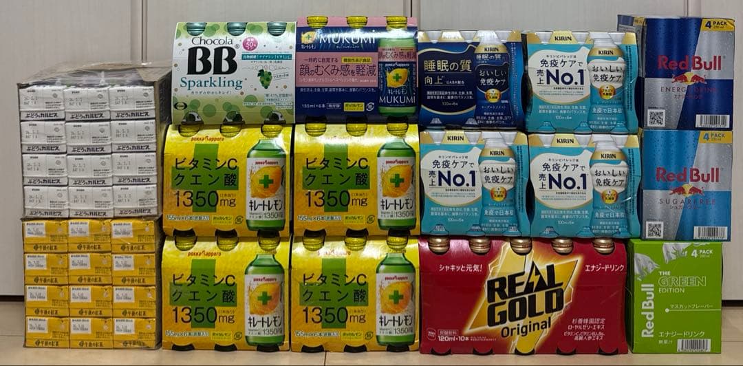 レッドブル　キレートレモン　チョコラBB　免疫ケア　ぶどうカルピス　午後の紅茶