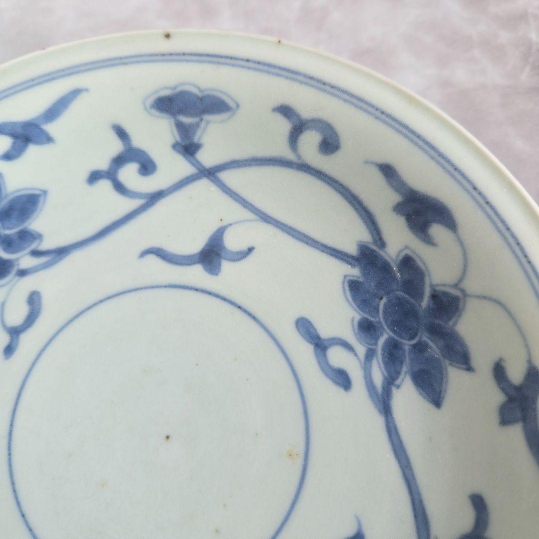 古伊万里　花唐草染付皿　江戸時代　染付　唐花　骨董　金直し　金継ぎ　アンティーク