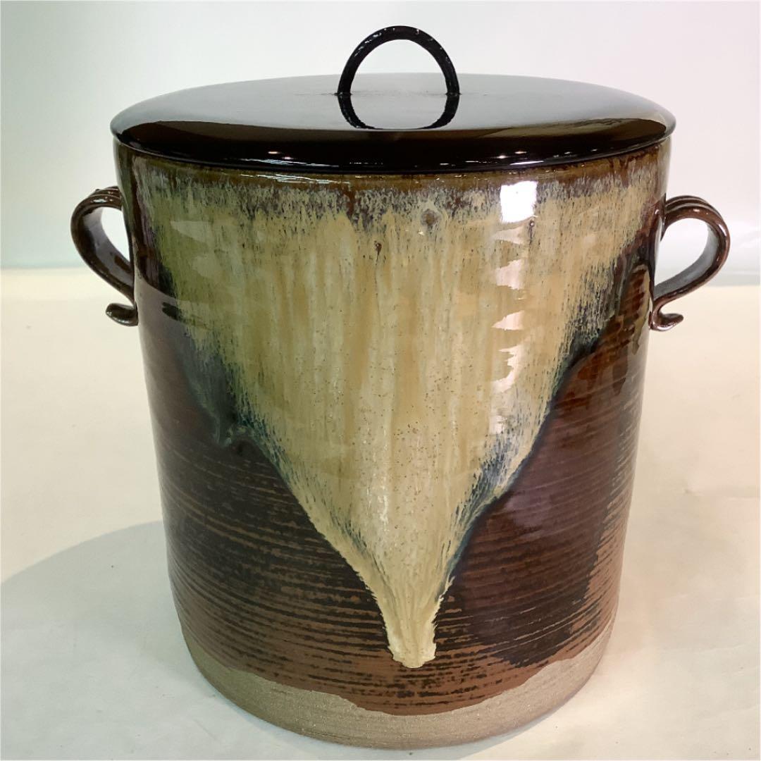 【茶道具】鬼丸雪山作　高取焼　耳付水指　塗蓋