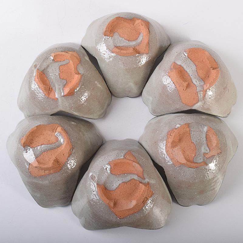 和食器　八幡窯　堀野証嗣造　唐津　割山椒　向付　六客　共箱　M　R7957