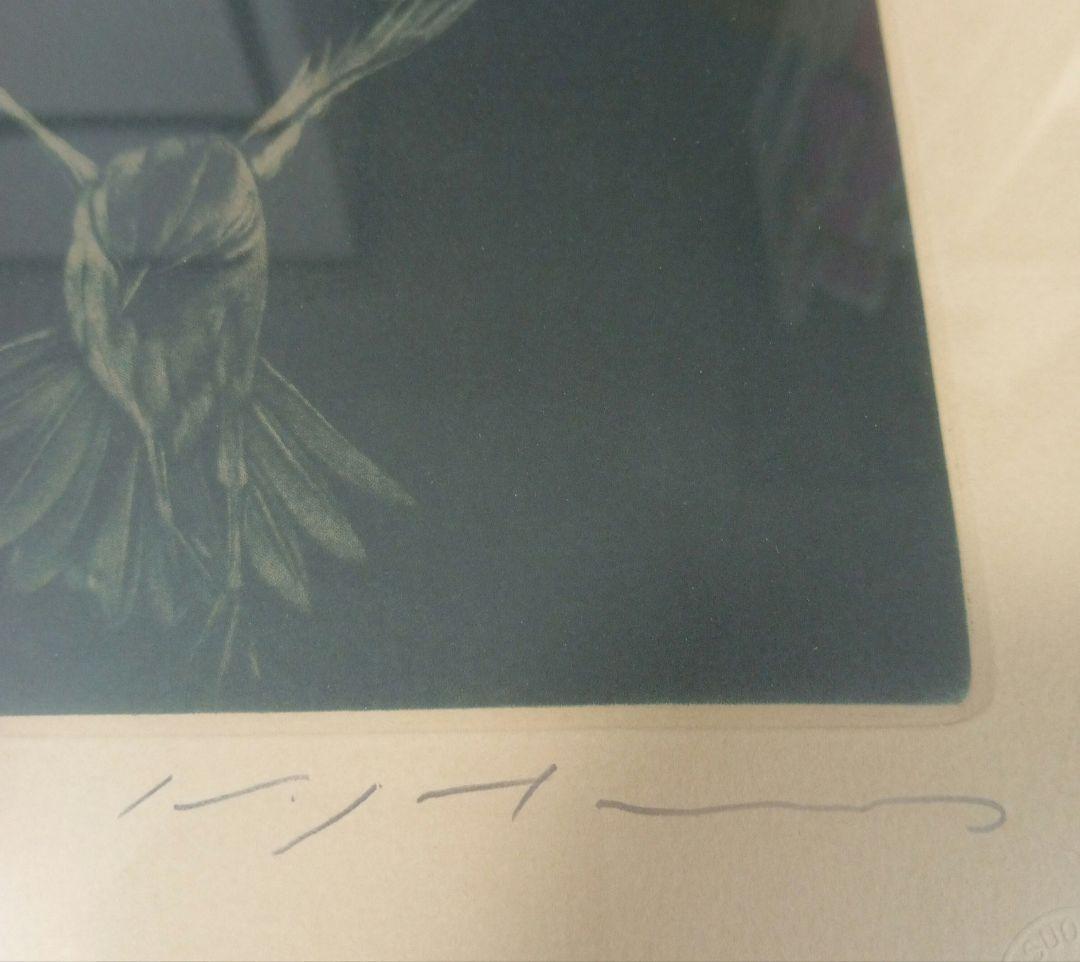 池田満寿夫 メゾチント　鳥のネックレス　79/250 鉛筆サイン入り　真作
