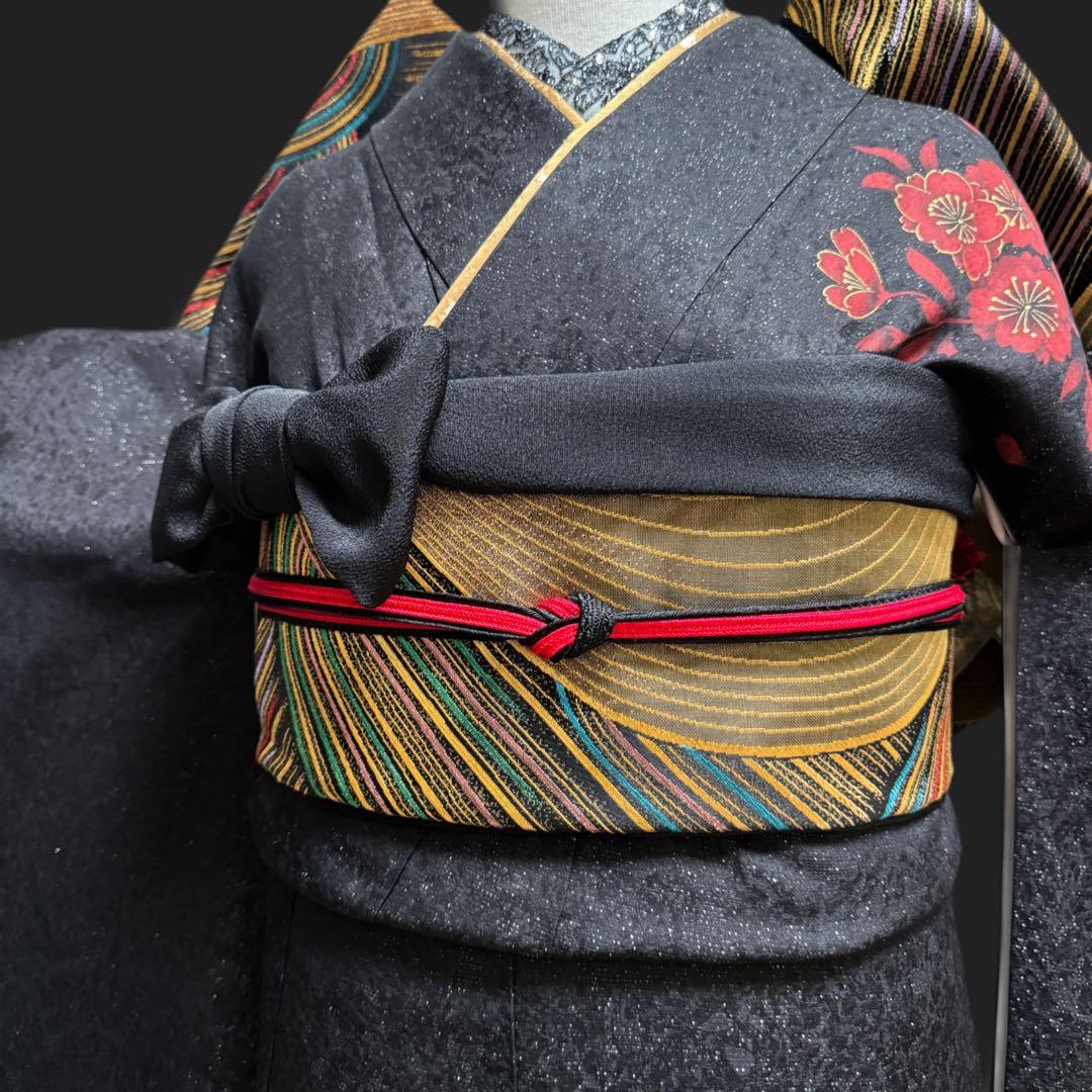 豪華　振袖６点フルセット　鈴乃屋　銀通し　ブラック　151〜161cm