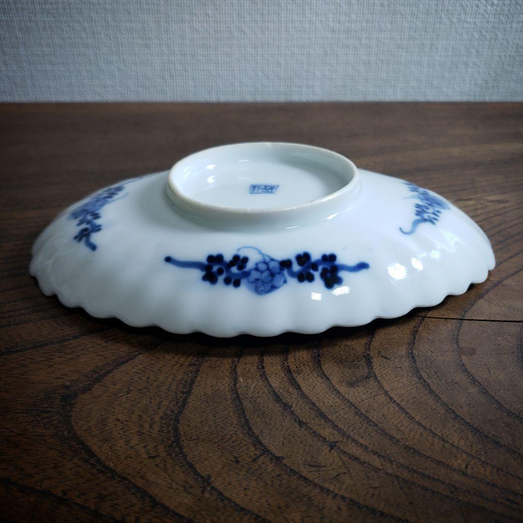 染付　舟形皿　変形皿　角福　古伊万里　牡丹唐草　唐花文　花弁縁　江戸　ロ号　欠け